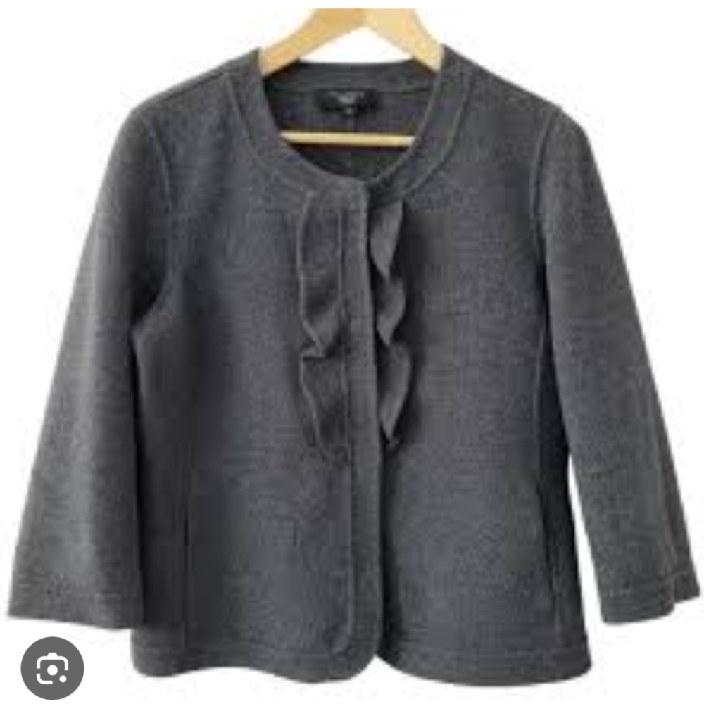 Talbots Charcoal Wool Jacket with Ruffle Accent